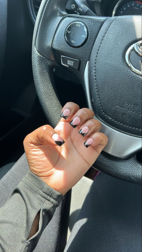 V Tip Nails Short, V Tip French Nails Short, Short V French Nails, Black V French Tip Nails, Black V French Tip, Vision Board Nails, Black French Tip Nails Short, Black French Tip Toes, V French Tips