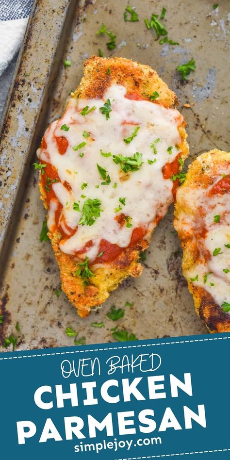 This Baked Chicken Parmesan comes together easily and is a great comforting dinner.