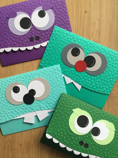 Envelope Crafts For Kids, Kid Birthday Cards Handmade, Child Birthday Cards Handmade, Kids Halloween Cards Handmade, Cards For Boys Birthday, All Occasion Cards Handmade, Halloween Cards Handmade Ideas For Kids, Kids Cards Ideas, Birthday Cards For Kids To Make