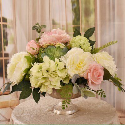 Faux Flower Centerpiece, Gold Pedestal, Hydrangea Arrangement, Pink Flower Arrangements, Peonies Centerpiece, Peony Arrangement, Paper Flower Arrangements, Hydrangea Centerpiece, Hydrangea Arrangements