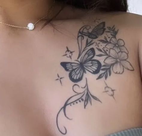 Small Cute Chest Tattoo Female, Flower Tattoo On Chest, Inspo Tattoo, Tattoo Designer, Jagua Henna, Cute Hand Tattoos, Tattoos Inspiration, Pretty Hand Tattoos, Butterfly Tattoos For Women