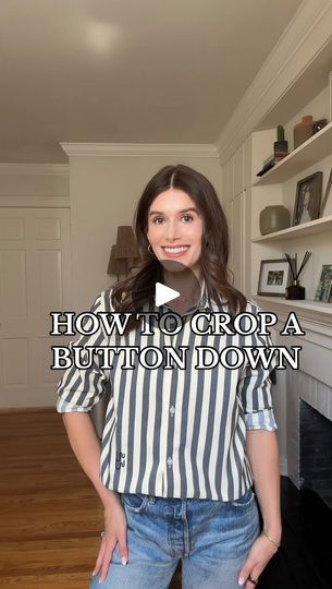 Cropped Poplin Shirt Outfit, How To Crop A Button Down Shirt, Crop A Button Up Shirt Hack, Button Up Shirt Styling, Shirt Button Hack, How To Crop A Button Up Shirt, How To Button A Shirt Hack, Button Shirt Hacks, Button Up Shirt Hacks