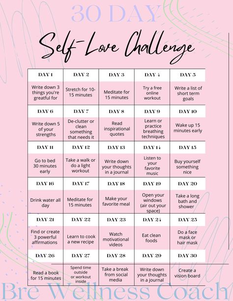 30 Day Self Love Challenge, Yoga Foto's, Self Love Challenge, Self Care Worksheets, Journal Inspiration Writing, Practicing Self Love, Business Board, Self Care Bullet Journal, Writing Therapy