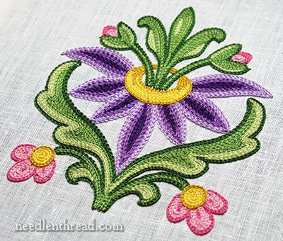 Tambour Embroidery: Flower Practice Piece:  http://www.needlenthread.com/2013/11/tambour-embroidered-flower-practice.html Kashida Embroidery, Bordados Tambour, Tambour Beading, Tambour Embroidery, Chain Stitch Embroidery, Pola Sulam, Brazilian Embroidery, Embroidery Motifs, Sewing Embroidery Designs