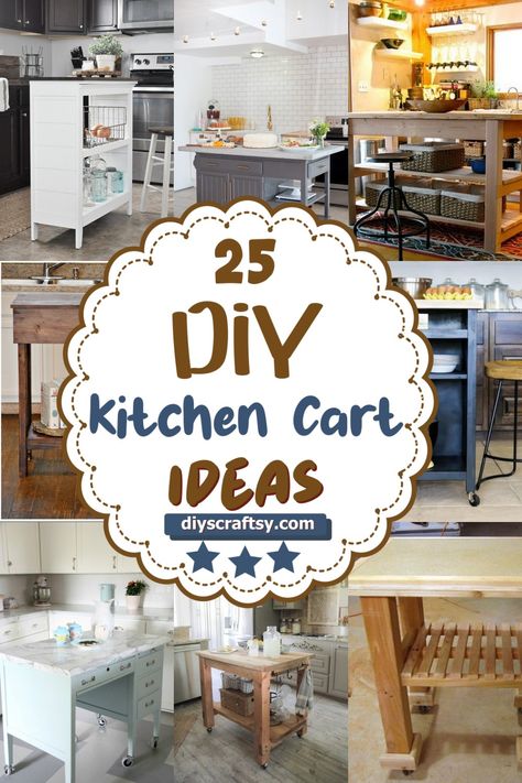 Kitchen Carts And Islands, Diy Kitchen Trolley, Diy Cart With Wheels, Kitchen Cart Ideas, Kitchen Cart Makeover, Kitchen Rolling Cart, Small Kitchen Cart, Diy Kitchen Cart, Cabinetry Diy