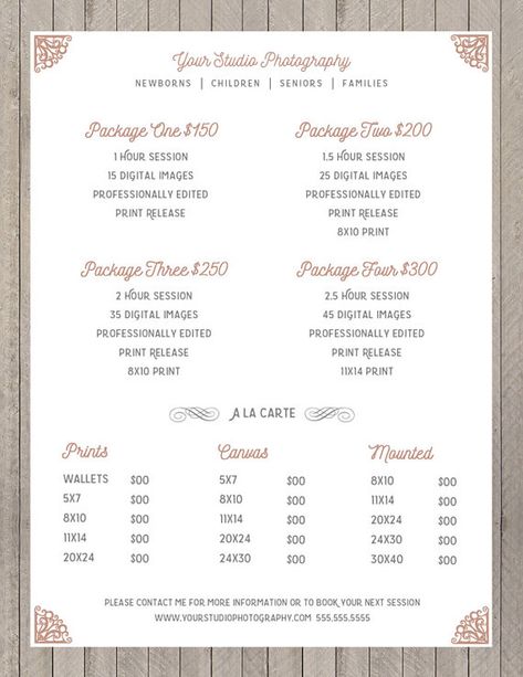 Photography Package Pricing - Photographer Price List - Marketing - Photoshop Template Photography Packages - INSTANT Sheet Photography, Photography Questionnaire, Photographers Price List, Photography Price List Template, Photography Pricing Template, Photography Price List, Photography Contract, Pricing Templates, Wedding Photography Pricing