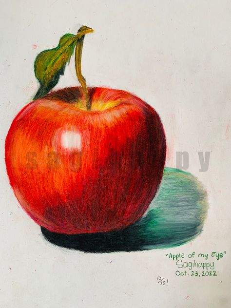 Crayons Drawing, Drawing Apple, Watercolor Food Illustration, Red Crayon, Crayon Drawings, Apple Of My Eye, Art Realism, Apple Art, Watercolor Food