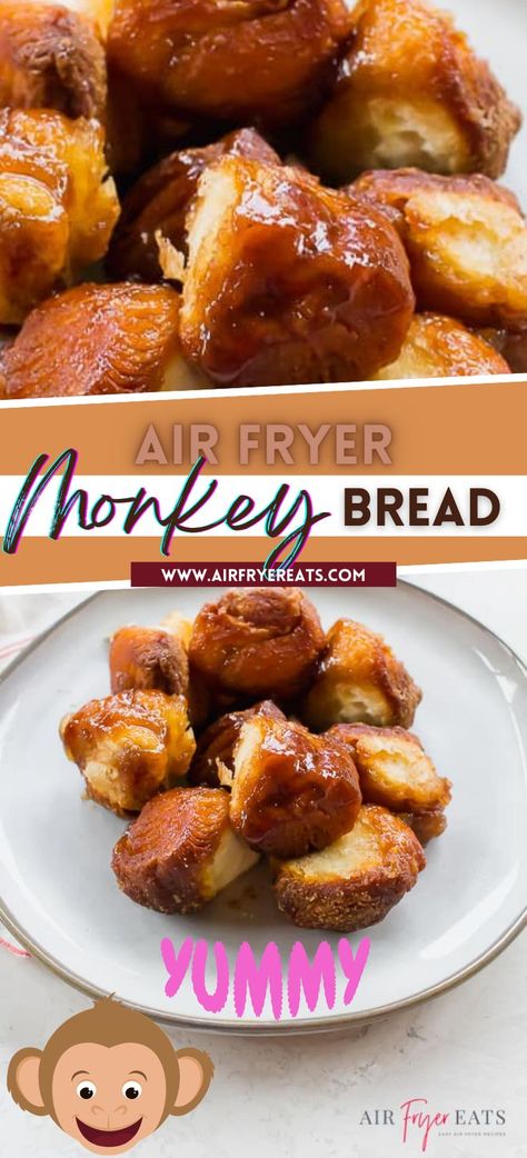 Air Fryer Monkey Bread, Monkey Bread With Canned Biscuits, Bread Air Fryer, Bread In Air Fryer, Air Fryer Desserts, Desserts Board, Biscuits Butter, Air Fryer Recipes Breakfast, Air Fryer Recipes Dessert