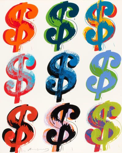 Prints:Contemporary, Andy Warhol (1928-1987). $ (9), 1982. Unique screenprint incolors on Lenox Museum Board. 40 x 32 inches (101.6 x 81.3 c... Andy Warhol Pop Art, Andy Warhol Art, Warhol Art, Dollar Sign, Art Collage Wall, Andy Warhol, New Wall, Funky Art, Wall Collage