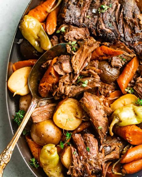 Roast With Pepperoncini, Chuck Roast Crock Pot Recipes, Slow Cooker Mississippi Pot Roast, Entertaining Dishes, Roasted Potatoes And Carrots, Pot Roast Crock Pot Recipes, Pot Roast Recipe, Mississippi Pot Roast, Crockpot Roast