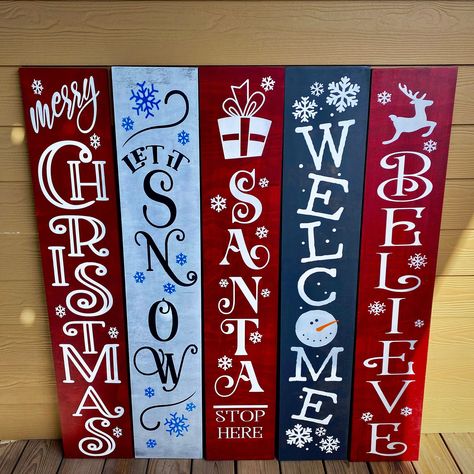 Christmas Holiday Porch Signs - MERRY CHRISTMAS Porch Sign - Holiday Welcome Signs - Holiday Gift - Winter Welcome Signs Size - 4 ft x  9" wide - approximately. Wood is approximately 3/4" thick! IF YOU HAVE QUESTIONS ABOUT THE OPTIONS PLEASE JUST SEND US A MESSAGE, WE RESPOND QUICKLY AND WOULD BE HAPPY ANSWER ANY QUESTIONS! **Coloring hues may vary by screen** Every sign is hand stenciled and painted, no vinyl! Each is then sealed with a polycrylic sealer to help shield it from the elements. The Happy Holidays Porch Sign, Rustic Christmas Porch Signs, Front Porch Christmas Signs Wooden, Holiday Porch Signs Diy, Christmas Porch Boards, Christmas Door Signs Front Porches, Christmas Welcome Signs Front Porches, Porch Leaner Sign Diy, Christmas Porch Leaners