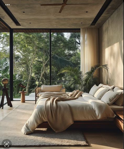 Modern Tropical Bedroom, Hawaii Architecture, Modern Tropical Interior, Balinese Interior, Green Resort, Mountain Home Exterior, Mexico House, Tropical Bedrooms, Tropical Architecture