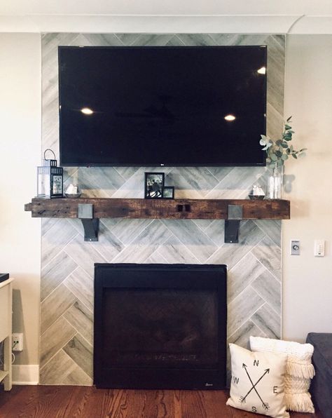 Love the finished project pictures 😍 #customerphoto #fireplacemantel #corbels #fireplaceinspo #shelfbrackets #openshelving #renovation #reno #newbuildhome #newhome #homeinspo #home #homedecor #interiors #interiorinspo #shelves #shelving #industrialfarmhouse #fireplacemakeover #industrialfarmhouse #modernfarmhouse #rusticdecor #farmhouse #shiplap #tilefireplace #beautifulspaces #handmade Fireplace And Tv, Industrial Modern Design, Fireplace Redo, Fireplace Decorations, Rustic Mantel, Brick Fireplace Makeover, Farmhouse Fireplace, Room With Fireplace, Fireplace Remodel