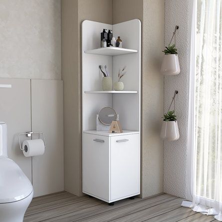 Latitude Run® Freestanding Bathroom Cabinet | Wayfair Corner Linen Cabinet, Bathroom Cabinet With Drawers, Small Bathroom Storage Cabinet, Toilet Cabinet, White Bathroom Storage, Freestanding Cabinet, Bookshelf Cabinet, Bathroom Shelving, Freestanding Bathroom Cabinet