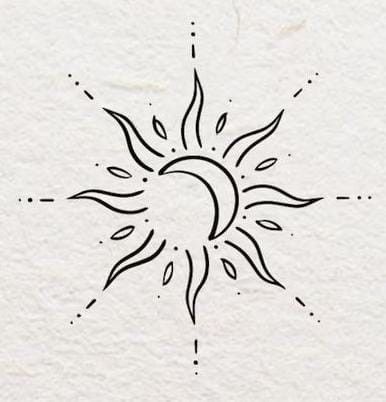 Easy Sun Tattoos, Sun Moon Abstract Tattoo, Hip Tattoos Women Sun And Moon, Moon And The Sun Tattoo, Sun Moon Kissing, Sun And Moon Tattoo Together, Moon Inside Sun Tattoo, Sun And Moon Stick And Poke, Small Sun Drawing