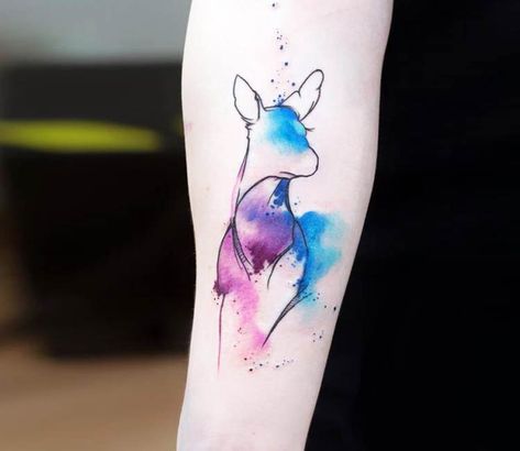 Tattoo photo - Doe tattoo by Miss Pank Tattoo Patronus Tattoo, Doe Tattoo, Small Hummingbird Tattoo, Aa Tattoos, Mum Tattoo, Hp Tattoo, Watercolor Tattoo Flower, Harry Potter Tattoos, Hummingbird Tattoo