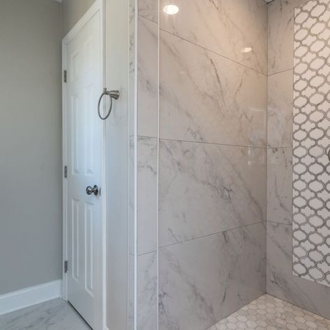 24x48" Carrara Armada Porcelain Tile Large Tile Bathroom, Large Shower Tile, Master Bath Tile, Tile Tub Surround, Porcelain Tile Bathroom, Doorless Shower, Master Bath Shower, Bathroom Addition, Shower Wall Tile