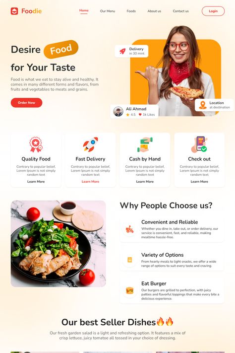 #uxui #foodlandingpage #uxuidesign #uidesign #foodweb Restaurants Website Design, Food Website Design Layout, Restaurant Landing Page, Food Landing Page Design, Delivery Website Design, Food Website Design Inspiration, Food Landing Page, Food Delivery Website, Modern Landing Page