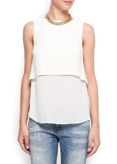 Double layered white tank top Mango Clothing, Double Layer Top, Top Clothing, Mango Fashion, Busy Women, Layer Top, Best Outfits, Fantasy Fashion, White Tank Top