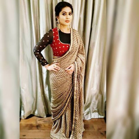 Sarees with over-coat full sleeves Blouse Blouse Full Sleeves, Full Sleeves Blouse, Netted Blouse Designs, Full Sleeve Blouse, Best Blouse Designs, Saree Blouse Neck Designs, Sari Blouse Designs, Indian Saree Blouses Designs, Silk Saree Blouse Designs