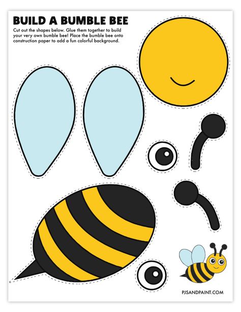 build a bumble bee color Bumble Bee Craft For Preschoolers, Bumble Bee Classroom Theme Free Printables, How To Make A Bee Craft, Bumblebee Activities For Preschool, Bee Ideas For Kids, Bumble Bee Coloring Page Free Printable, Mini Beasts Activities Preschool, Bees Arts And Crafts, Bumblebee Template