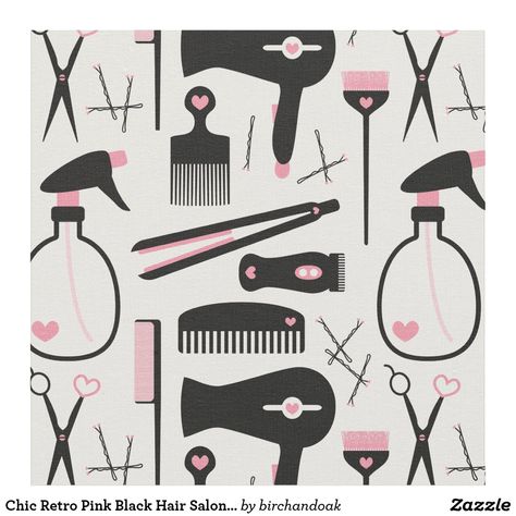 Chic Retro Pink Black Hair Salon Tools Fabric White Hair Salon, Pink Black Hair, Black Hair Salon, Black White Hair, Black Hair Salons, Pink And Black Hair, Hair Salon Tools, Custom Fabrics, Gifts Business