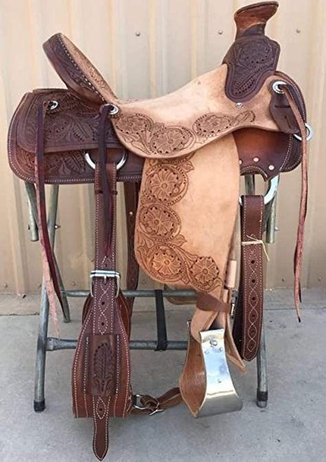 "SPARKLING INTERNATIONAL is a store which has expertise in all equestrian products, you name it. Whether barrel saddle, free max, jumping dressage, or any horse/equestrian new accessories we have it. Our products are intended to provide satisfaction. : PRODUCT DESCRIPTION : These Wade saddles remain popular today because this saddle sets low on a horse, giving a horse better leverage while holding heavy livestock that has been roped. The horn is low and out of the way when roping. The horn has a Western Saddles, Saddle Making, Wade Saddles, Saddle Design, Ranch Horse, Rose Border, Saddle Rack, Equestrian Helmets, Cowboy Gear