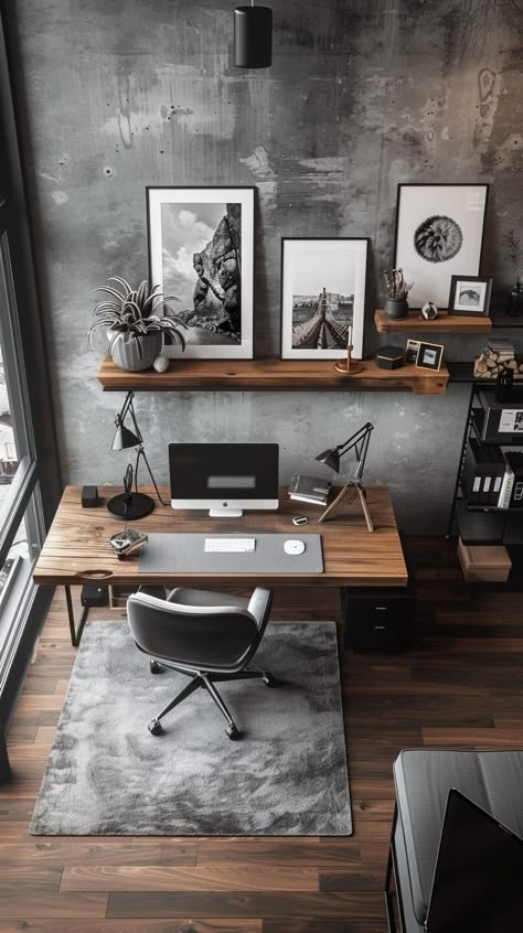 Stylish Home Office Home Office Aesthetic Men, Home Office Ideas Masculine, Male Home Office, Man Home Office, Men’s Home Office, Masculine Office Ideas, Male Home Office Ideas, Men Home Office Ideas, Studio In Casa