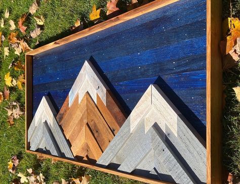 CR Custom Woodworking on Instagram: “18x36 | Reclaimed Wood Mountains .. Available for immediate shipping (shop link in bio) or local pick up (DM for local pricing). ..…” Wood Mountains, Reclaimed Wall Art, Mountain Wood Art, Mountain Wood Wall Art, Modern Rustic Decor, Reclaimed Wood Wall Art, Reclaimed Wood Art, Recycled Pallet, Wood Mosaic