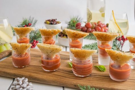 Tomato soup shooters with mini grilled cheese