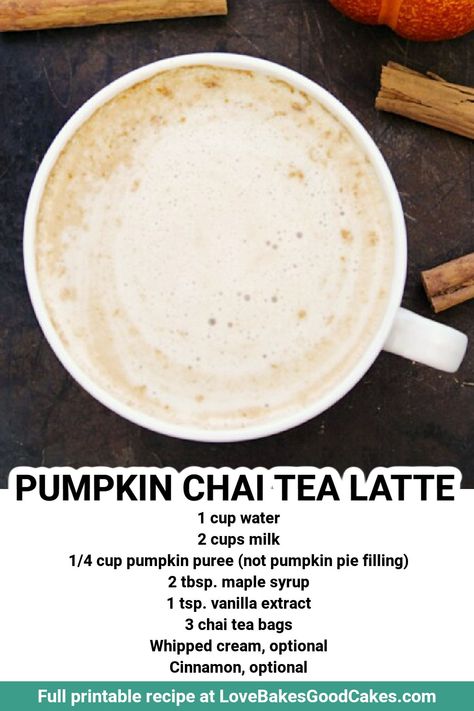 Love Bakes Good Cakes - RECIPE - https://buff.ly/2P3XabA Skip that $8 drive-thru drink and make this one at home! This Pumpkin Chai Tea Latte is perfectly spiced, and it's a delicious way to get into the fall mood. | Facebook Pumpkin Chai Tea Latte, Pumpkin Chai Latte, Pumpkin Chai Tea, Love Bakes Good Cakes, Chai Tea Latte Recipe, Good Cakes, Tea Latte Recipe, Pumpkin Tea, Pumpkin Cranberry