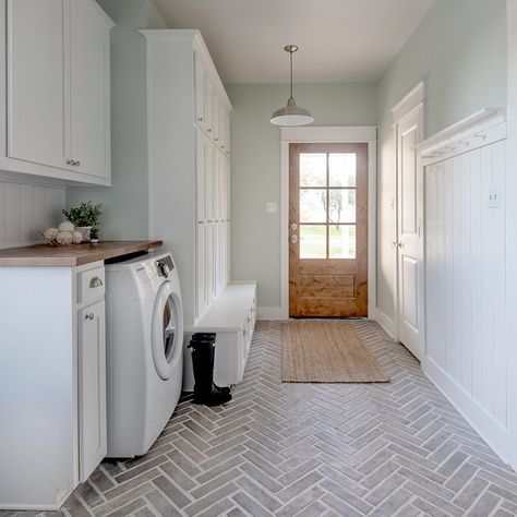 Brick Tile Floor, Room Tiles Floor, Laundry Room Tile, Laundry Room/mud Room, Brick Look Tile, Laundry Room Flooring, Mudroom Laundry Room, Laundry Room Inspiration, Room Tiles