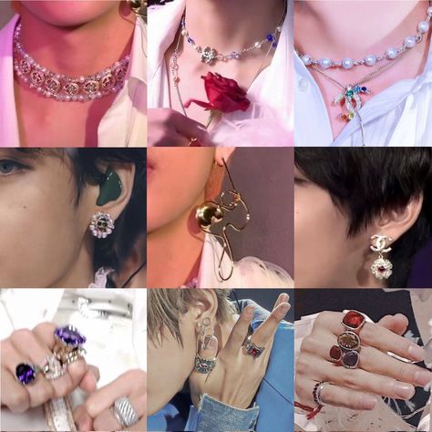 #taehyung #accessories #v Taehyung Accessories, Army Accessories, Baby Tiger, Taehyung Funny, Korean Aesthetic, Chunky Rings, Matching Jewelry, Kim Taehyung Funny, Kim Taehyung