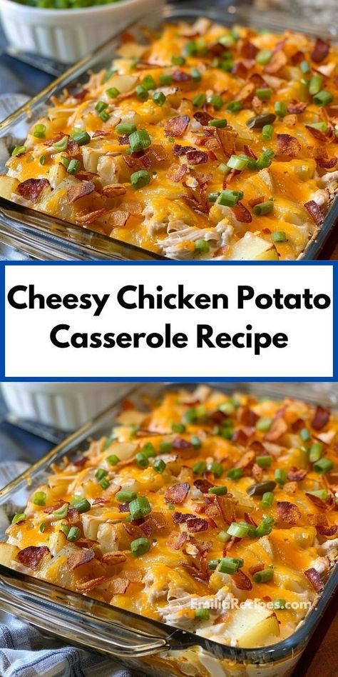 Need new casserole recipes for dinner? This cheesy chicken potato casserole is ideal. A delicious potato side dish that’s quick to prepare, it’s perfect for family dinners and pairs well with other cheesy recipes. Potato Casserole Dinner Recipes, Easy Dinner Recipes Chicken And Potatoes, Dinner Recipes Chicken And Potatoes, Shredded Chicken Potato Recipes, Meals With Shredded Chicken Dinners, Chicken And Potato Meals, Quick Meals With Potatoes, Shredded Chicken Potatoes, Simple Chicken And Potato Recipes