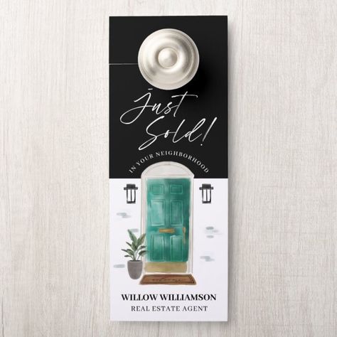 Just Sold Real Estate Agent Jade Watercolor Door Door Hanger Just Sold Real Estate, Black Light Fixtures, Watercolor Door, Sold Real Estate, Front Door Hanger, Real Estate Agent Marketing, Script Text, Black Light Fixture, Just Sold