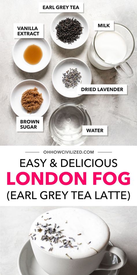 Healthy London Fog, London Fog Tea Lavender, Lavender Fog Tea, Earl Grey Pudding, Homemade London Fog, Tea Milk Recipe, Healthy Milk Tea Recipe, Earl Grey Milk Tea Recipes, Lavender Earl Grey Tea