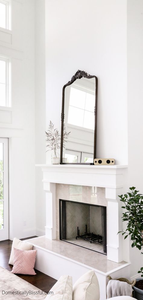 10 oversized mirrors you will love that will look gorgeous above your fireplace mantel. Tall Mirrors Over Fireplace, Tall Mirror Over Fireplace, Tall Mirror Above Fireplace, Large Mirror On Mantle, Tall Fireplace Design Ideas, Mantle Decor Tall Ceiling, Mirrors On Fireplace Mantel, Mirrors Over Fireplace Mantle, Large Mirror Over Fireplace Mantle