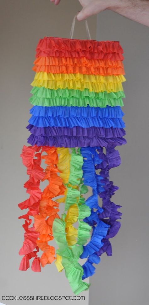 Pretty Piñata on the Cheap :: Paper Bag piñata - paper bag, crepe paper streamers, sewing machine, hot glue, and candy Types Of Shapes, Rainbow Connection, Diy Rainbow, Rainbow Bright, A Rainbow, Neon Pink, Rainbow Colors, Color Me, Bright Colors