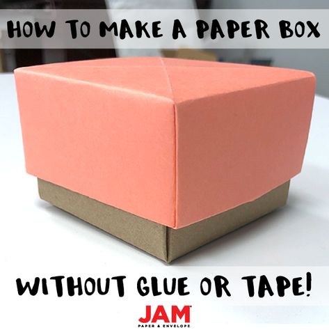 Origami Paper Box that can be used for presents or storage! Check out the step-by-step, super easy, project! Used with JAM paper! Paper Boxes Templates, How Make A Box Out Of Paper, Storage Paper Box Origami, How To Make An Origami Box Step By Step, Mini Paper Box Tutorial, Making Paper Boxes, Origami Box With Lid Step By Step, Diy Paper Boxes Easy Step By Step, Small Origami Box Easy