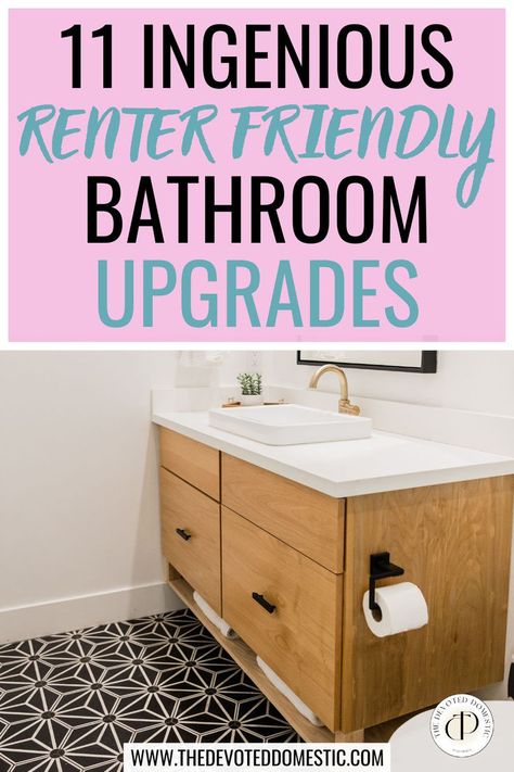 OMG, if you're a renter who wants to lend a bit of personality to your bathroom, you'll WANT to save these 11 ingenious renter friendly bathroom upgrades & apartment bathroom ideas for later! These are all easily reversible ideas that cause no damage, but will surely freshen up your rental bathroom. Bathroom Organisation, Rental Apartment Bathroom, Apartment Bathroom Ideas, Rental Bathroom, Rental Apartment, Apartment Bathroom, Renter Friendly, Bathroom Organization, To Learn