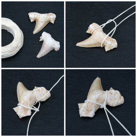 Shark Tooth Necklace Tutorial Shark Tooth Necklace Diy, Shark Teeth Crafts, Shark Teeth Jewelry, Diy Necklaces Tutorial, Teeth Art, Bone Crafts, Bijoux Fil Aluminium, Shark Tooth Necklace, Tooth Necklace