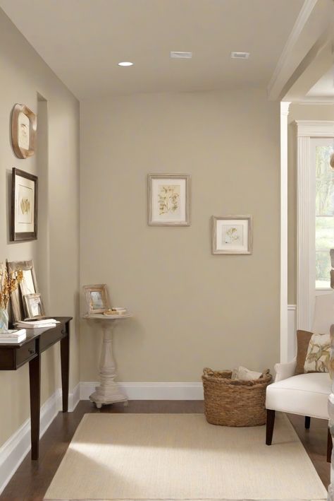 Painting interior walls, wall paint color, Benjamin Moore paint, basement wall painting Paint Light Colors, Light Colour Wall Paint, Home Hall Wall Painting, Light Wall Colours For Bedroom, Bone Wall Color, Oat Wall Colour, Light Colour For Living Room Wall, Hallway Color Ideas Painting, Light Wall Paint Colors Bedrooms