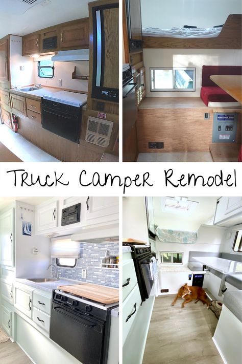 We completly remodeled our 20 year old truck camper for under $1,200 and wanted to share how 🤗 Camper Remodel On A Budget, Truck Camper Remodel, Diy Truck Camper, Tsp Cleaner, Camper Organization Rv Living, Small Camper Trailers, Rv Interior Remodel, Small Travel Trailers, Camper Trailer Remodel