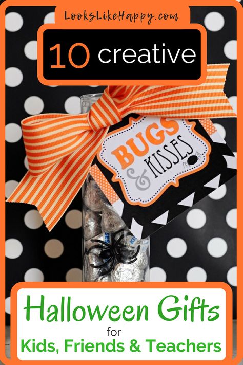 Halloween is the perfect excuse to give spooky cute little gifts. These 10 ideas are quick & inexpensive - and totally cute! #halloween #gifts Clever Sayings For Gifts, Halloween Class Gifts, Halloween Gifts For Friends, Cute Halloween Gifts, Halloween Gifts For Kids, Kids Halloween Gifts, Diy Halloween Gifts, Halloween Teacher Gifts, Class Gifts