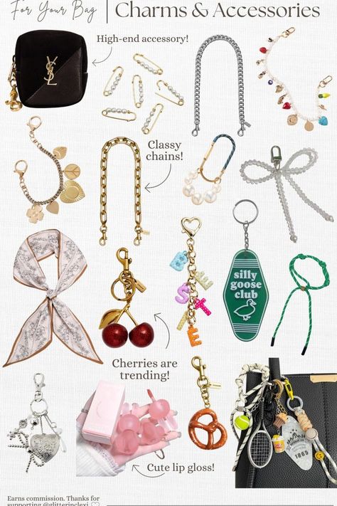 Bag Charm Ideas, Tote Bag Charms, Cute Bag Charms, Diy Bag Charm, Purse Charms Diy, Purse Aesthetic, Charm Ideas, Holiday Wishlist, Accessorize Bags