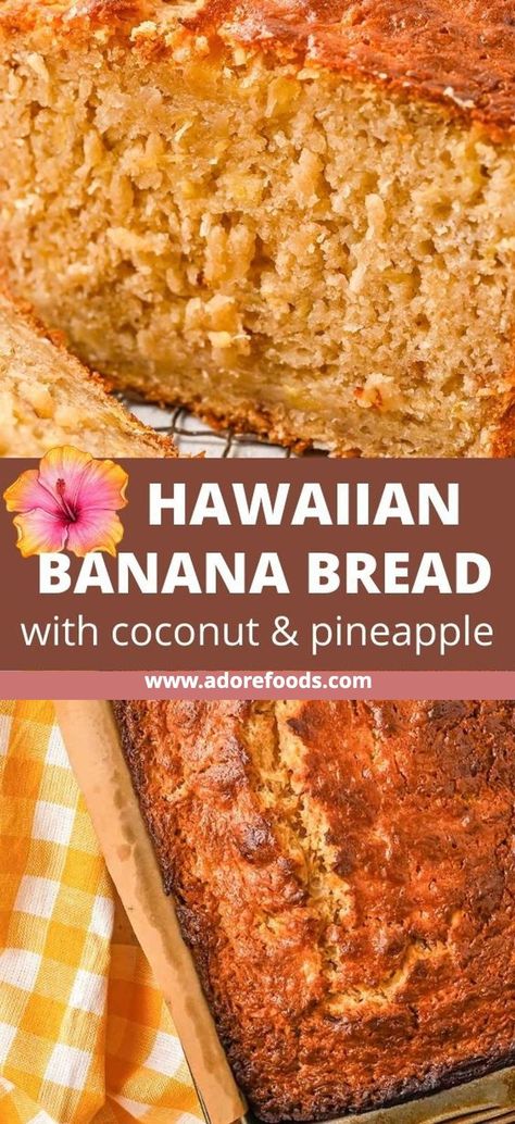 🍌🥥 Hawaiian Breakfast Delight Best moist Hawaiian banana bread with crushed pineapple and coconut makes for the perfect island-vibe breakfast #HawaiianBananaBread #PineappleCoconutBread #IslandBaking #TropicalTreats #CaribbeanKitchen Banana Bread With Pineapple, Hawaiian Banana Bread Recipe, Pineapple Coconut Bread, Hawaiian Breakfast, Hawaiian Banana Bread, Hawaiian Desserts, Coconut Banana Bread, Pineapple Bread, Pineapple And Coconut