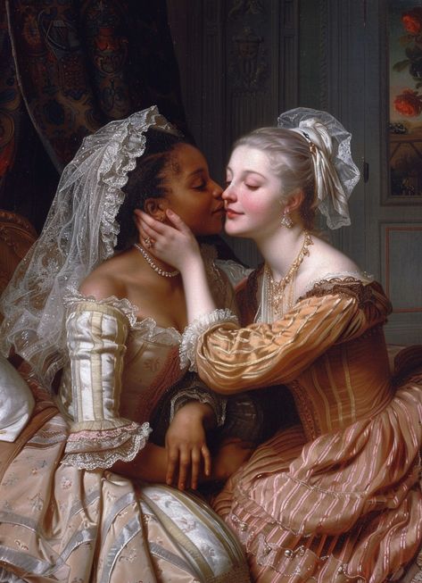 Sapphic Character Art, Emmary Aesthetic, Historical Queer Art, Famous Couple Paintings, Sapphic Kiss Reference, Sapphic Art Spicy Aesthetic, Yuri Reference Pose, Deep Kiss Reference, Confident Woman Pose