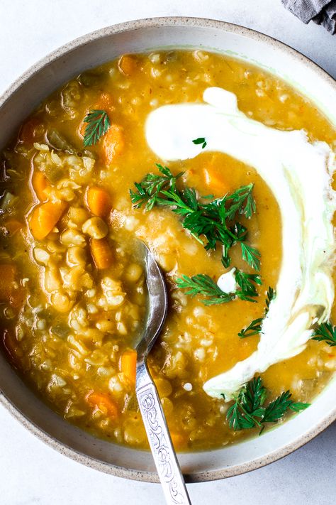 Middle Eastern Lentil Soup Recipe, Yellow Lentil Soup, Middle Eastern Lentil Soup, Lebanese Lentil Soup, Soup With Lemon, Soup With Vegetables, Mediterranean Restaurant, Yellow Lentils, Lentils And Rice