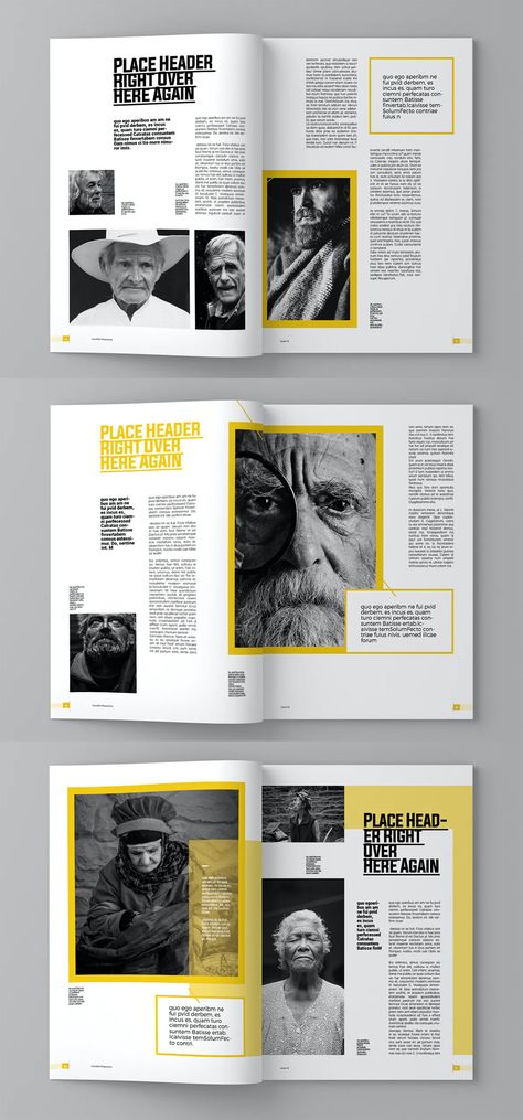 Layout Page Design, Newsletter Layout Ideas, In Design Layout Inspiration, Magazine Ideas Layout, Typography Magazine Design, Magazine Spreads Design, Graphic Design Magazine Layout, Book Template Design Layout, Cool Magazine Layouts