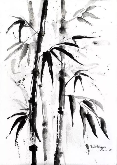 Bamboo Art Painting, Monochromatic Watercolor, Bamboo Wall Art, Japan Watercolor, Japanese Plants, Bamboo Trees, Japanese Ink Painting, Japan Wall Art, Japanese Watercolor